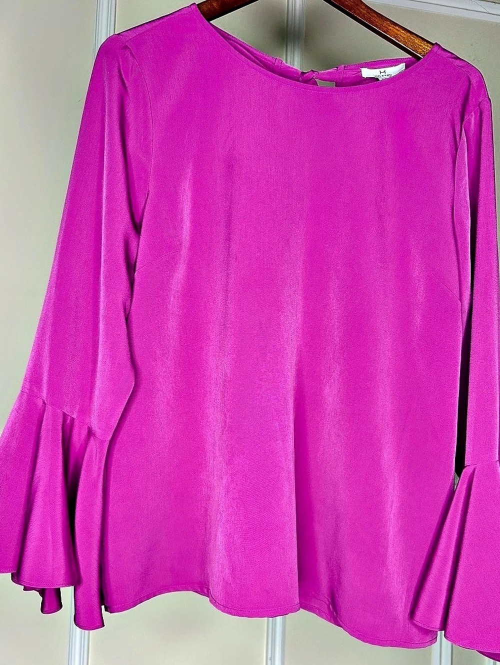 Halston Fuschia Flared Bell Sleeved Blouse